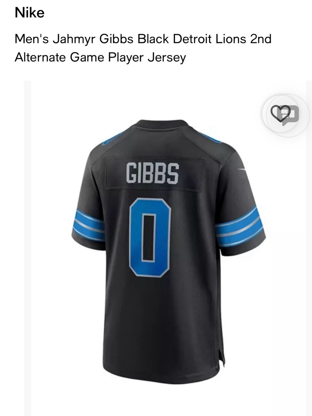 Detroit lions Gibbs 0 Nike jersey